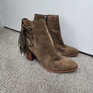 Marc Fisher Suede Ankle Boots with Fringe Sz 8
